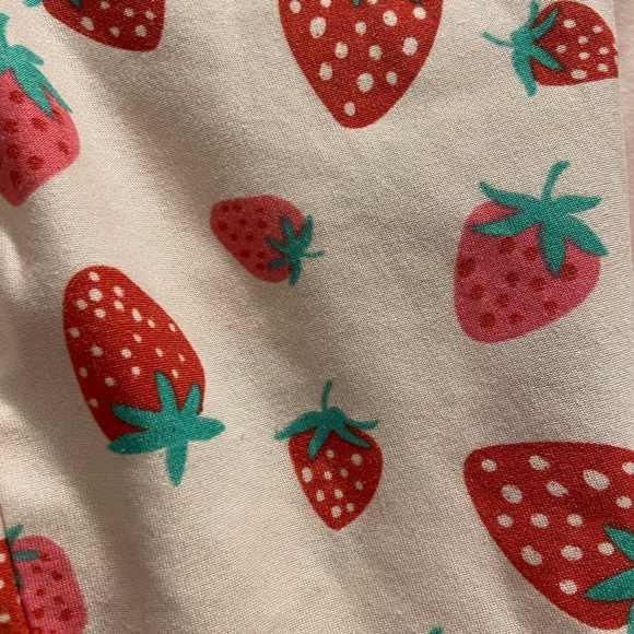 Girls Strawberry Button-Front Short Sleeve Top  and Shorts PJ Pink/Red - Picture 7 of 7